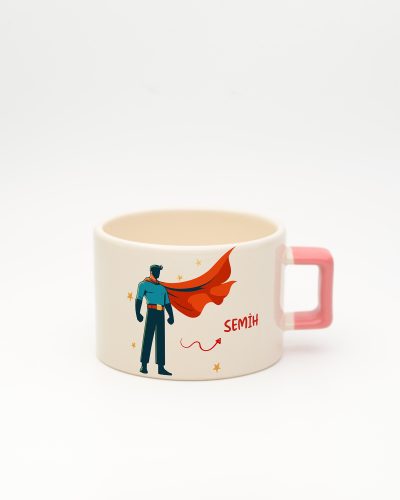 Pembe kulplu Super Dad İsimli Fincan, ön yüz