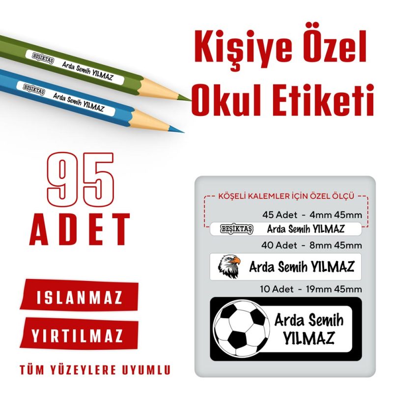95 Adet Kişiye Özel Okul Etiketi