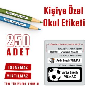 Siyah Beyaz Taraftar Temalı Kişiye Özel Okul Etiketi