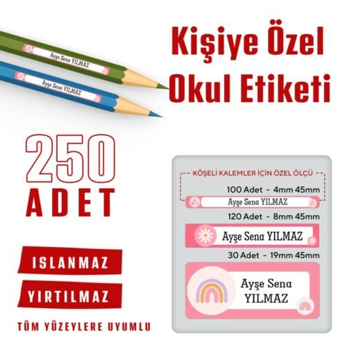 Çiçek Temalı Kişiye Özel Okul Etiketi - Görsel 1