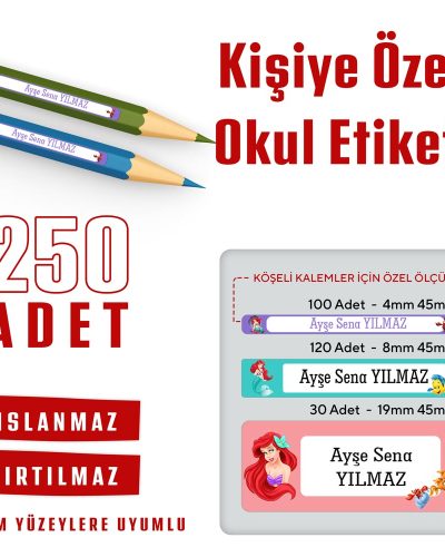 Deniz Kızı Temalı Kişiye Özel Okul Etiketi - Görsel 1