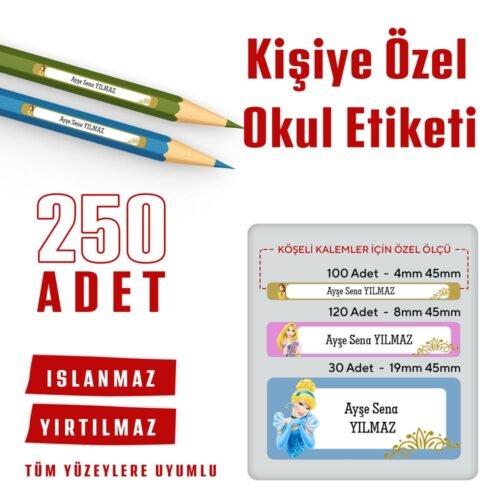 Prenses Temalı Kişiye Özel Okul Etiketi - Görsel 1