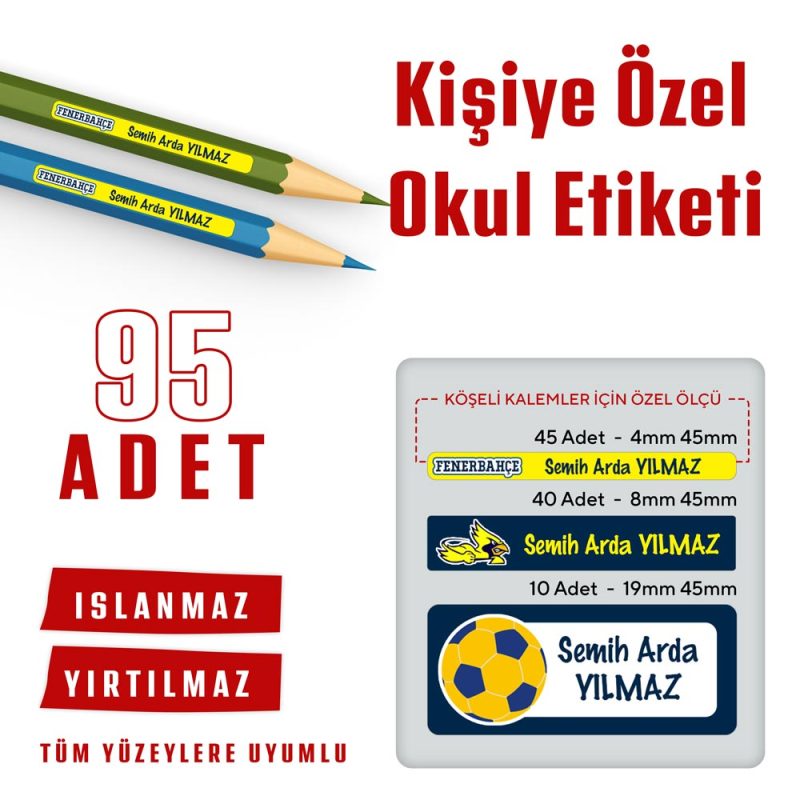 95 Adet Kişiye Özel Okul Etiketi