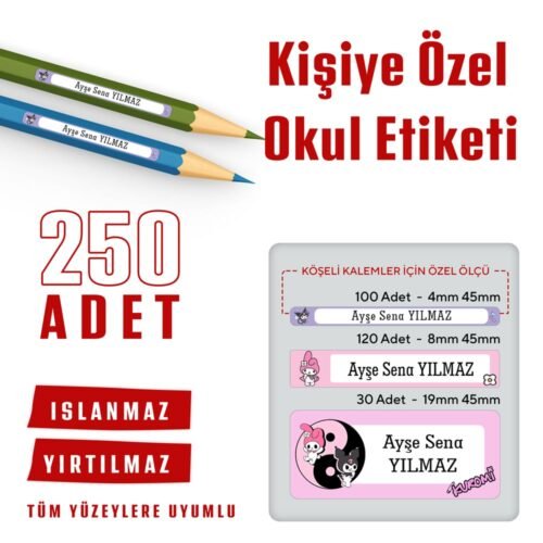 Kuromi Temalı Kişiye Özel Okul Etiketi - Görsel 1