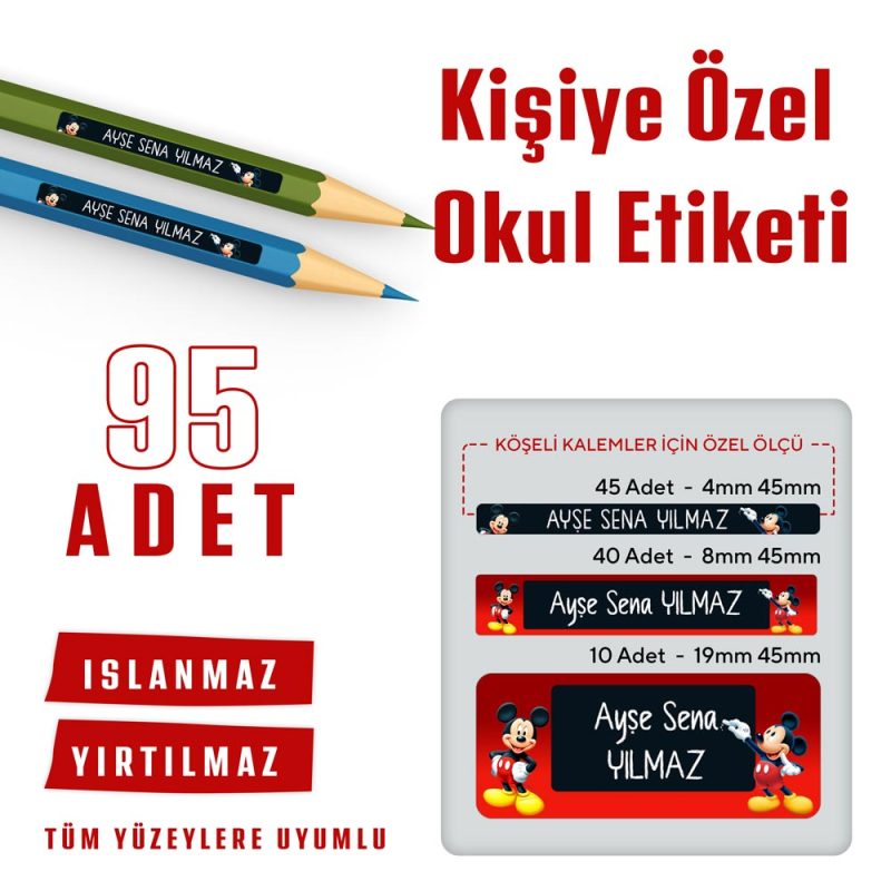 95 Adet Kişiye Özel Okul Etiketi