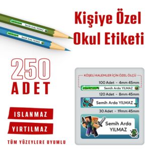 Minecraft Temalı Kişiye Özel Okul Etiketi