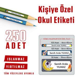 Uzay Temalı Kişiye Özel Okul Etiketi