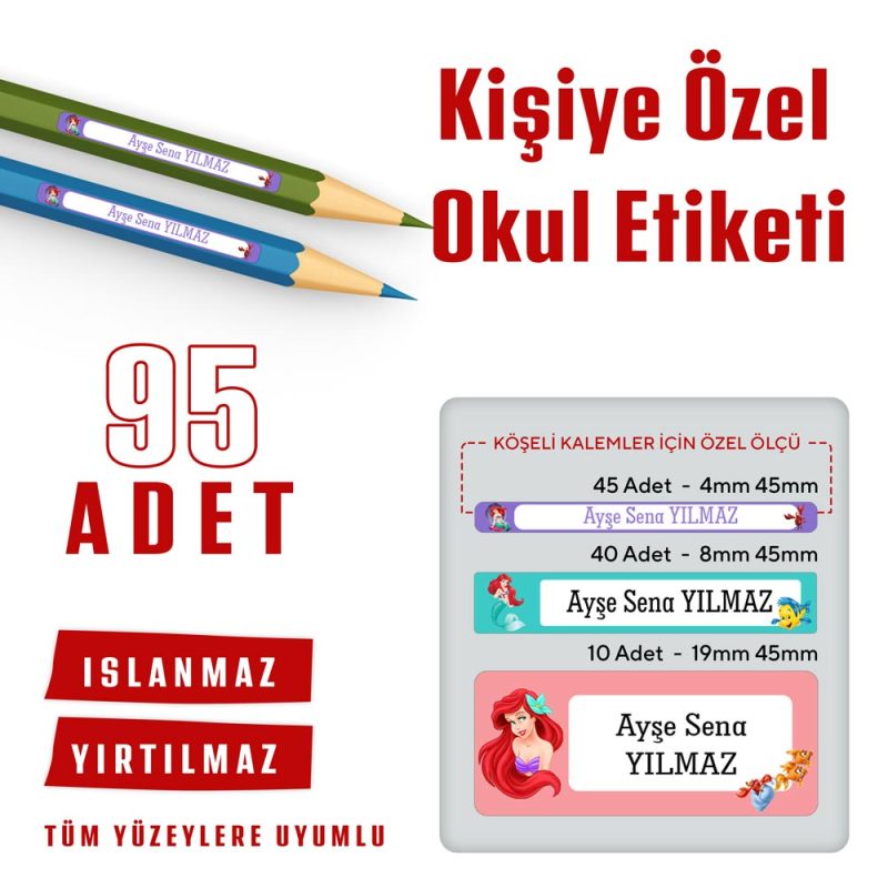 95 Adet Kişiye Özel Okul Etiketi