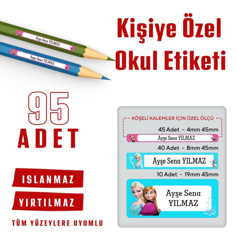 95 Adet Kişiye Özel Okul Etiketi