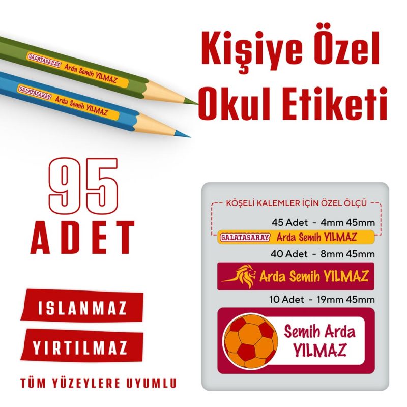 95 Adet Kişiye Özel Okul Etiketi