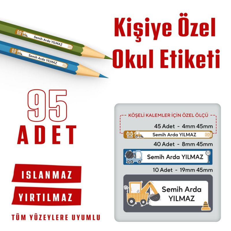 95 Adet Kişiye Özel Okul Etiketi