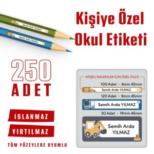 İş Makineleri Temalı Kişiye Özel Okul Etiketi