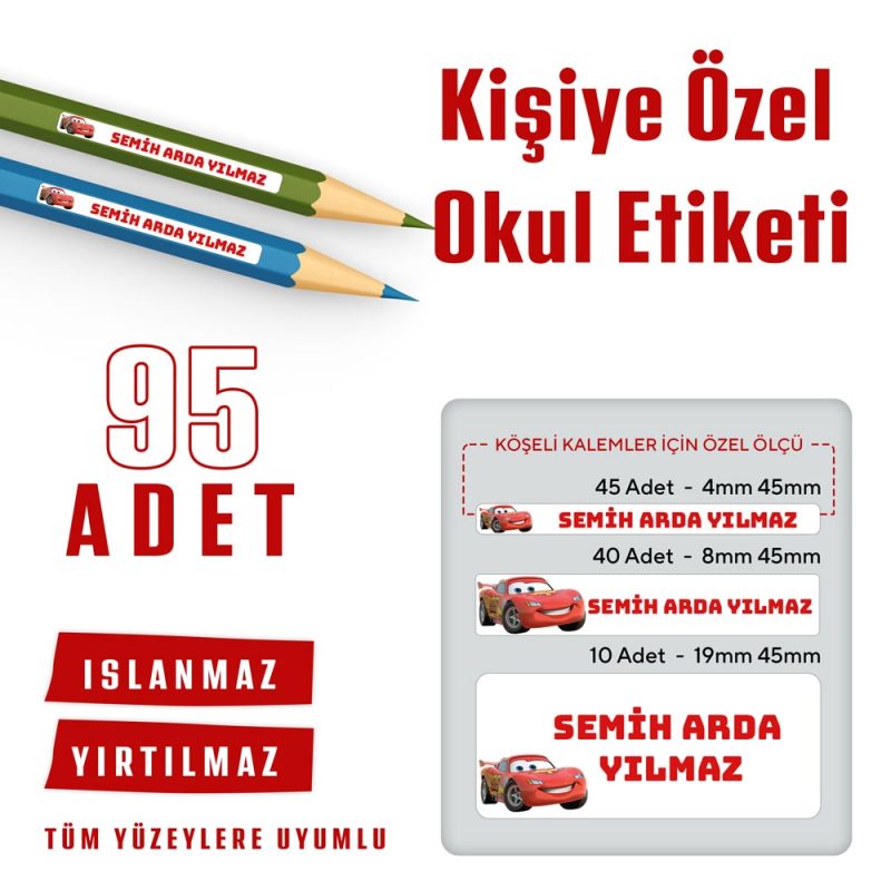 95 Adet Kişiye Özel Okul Etiketi