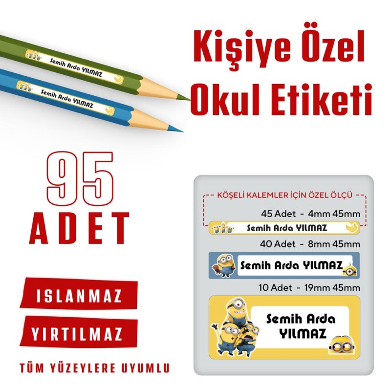 95 Adet Kişiye Özel Okul Etiketi