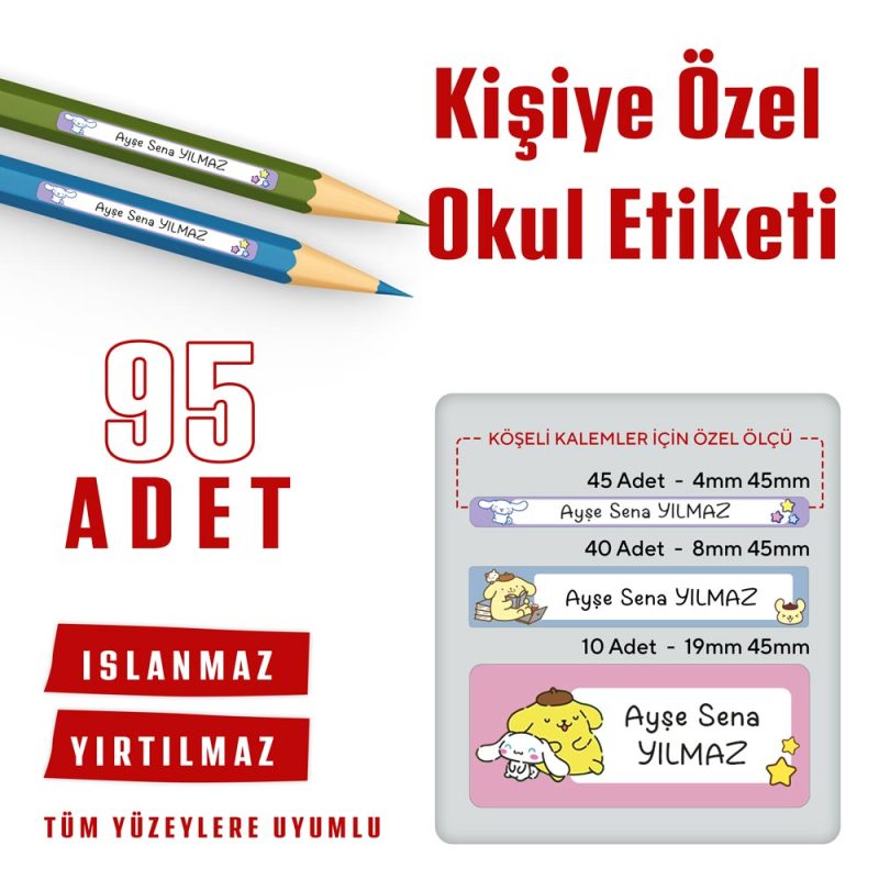 95 Adet Kişiye Özel Okul Etiketi