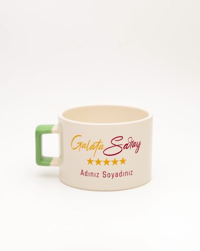 Açık Yeşil kulplu Sarı Kırmızı Takım Temalı İsimli Fincan, arka yüz