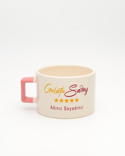 Pembe kulplu Sarı Kırmızı Takım Temalı İsimli Fincan, arka yüz