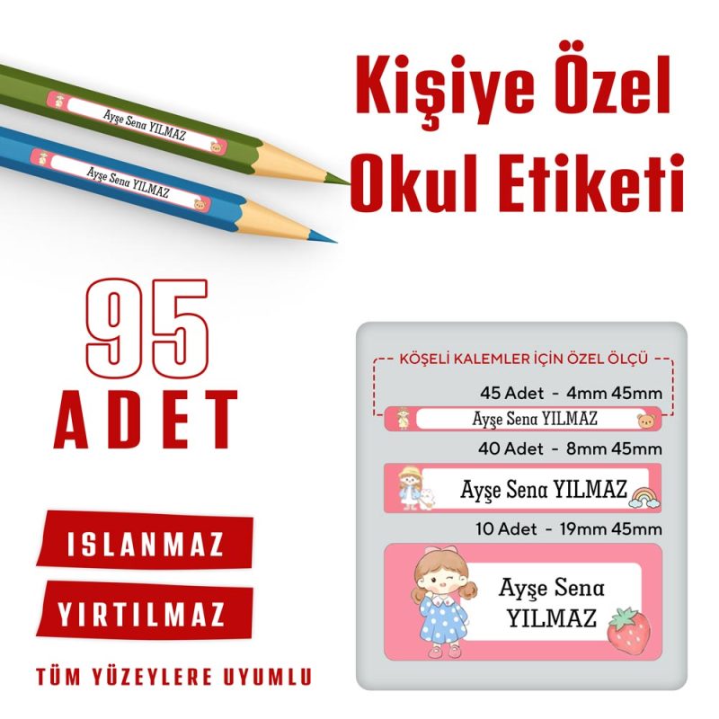 95 Adet Kişiye Özel Okul Etiketi