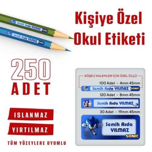 Sonic Temalı Kişiye Özel Okul Etiketi - Görsel 1