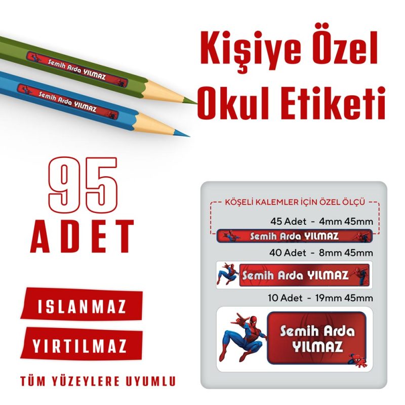 95 Adet Kişiye Özel Okul Etiketi