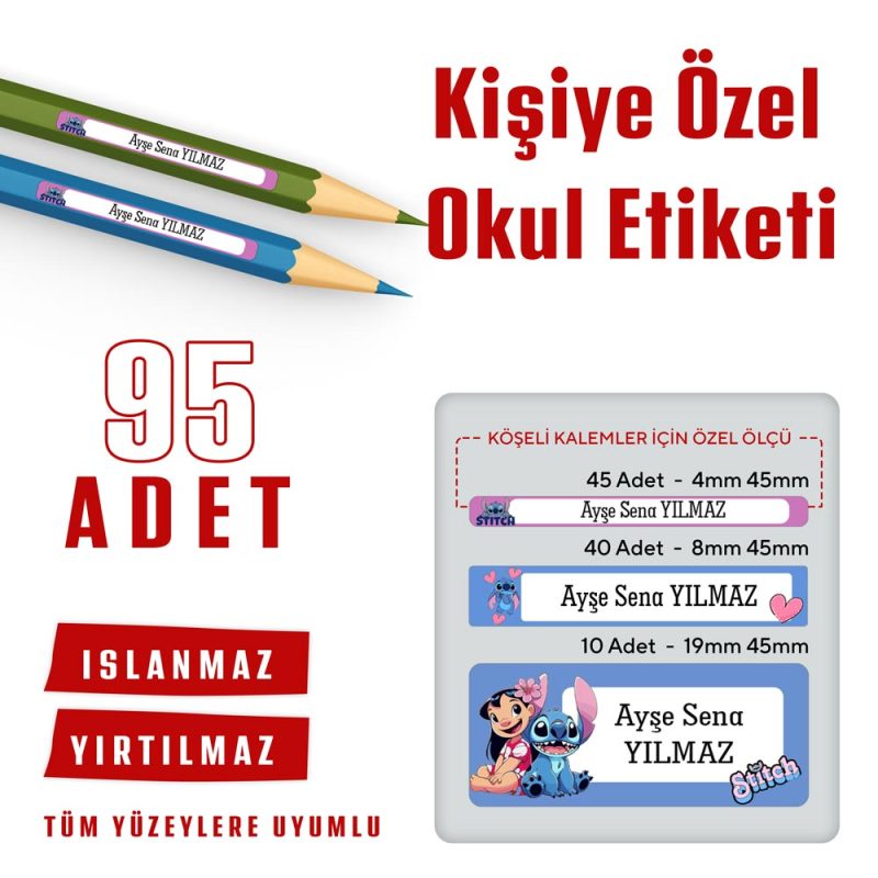 95 Adet Kişiye Özel Okul Etiketi