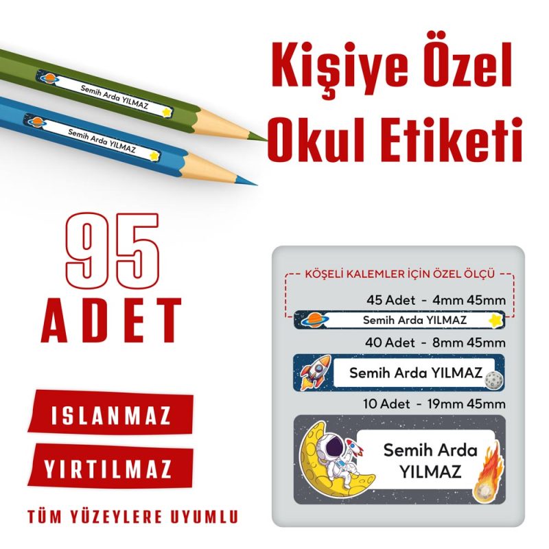 95 Adet Kişiye Özel Okul Etiketi