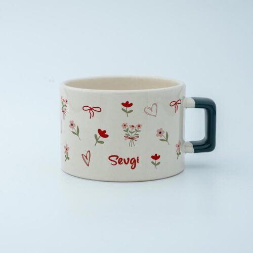 Pembe Çiçekli İsimli Fincan - Görsel 6