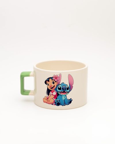 Açık Yeşil kulplu Stitch İsimli Fincan, arka yüz