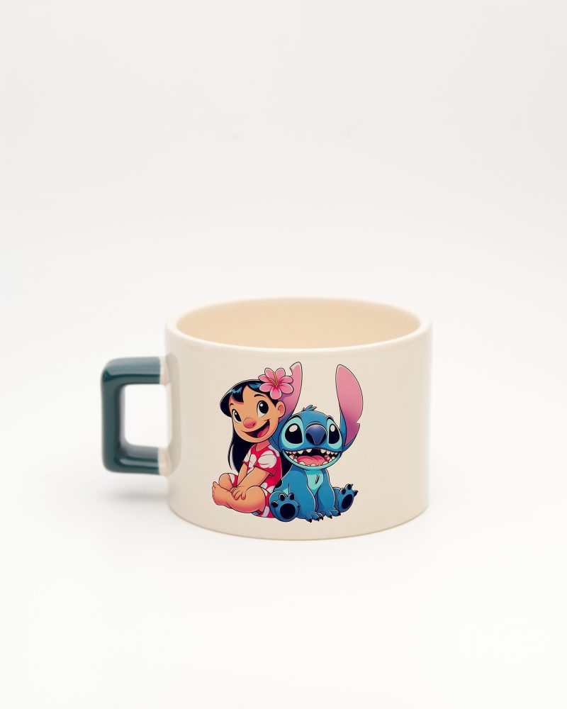 Koyu Yeşil kulplu Stitch İsimli Fincan, arka yüz