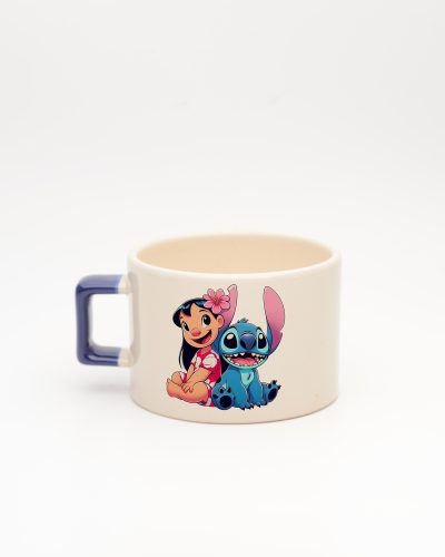 Lacivert kulplu Stitch İsimli Fincan, arka yüz