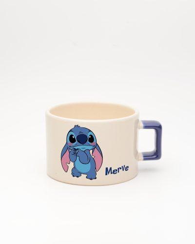 Lacivert kulplu Stitch İsimli Fincan, ön yüz