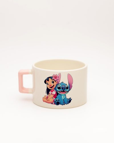Toz Pembe kulplu Stitch İsimli Fincan, arka yüz