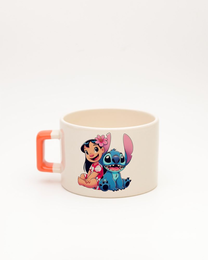 Turuncu kulplu Stitch İsimli Fincan, arka yüz