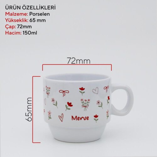 Pembe Çiçekli İsimli Standlı Fincan Seti - Görsel 2