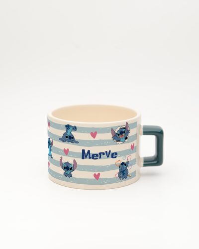 Koyu Yeşil kulplu Stitch İsimli Fincan v2, ön yüz