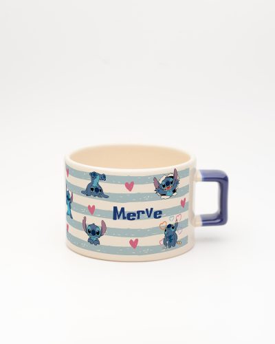 Lacivert kulplu Stitch İsimli Fincan v2, ön yüz