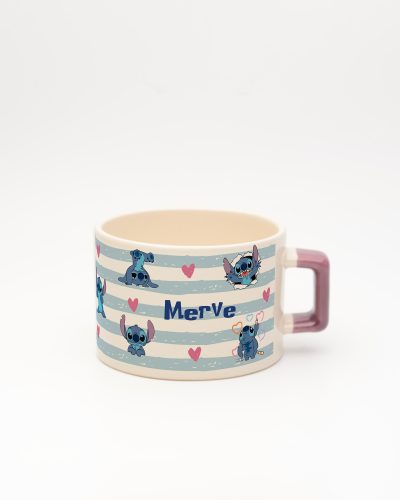 Mor kulplu Stitch İsimli Fincan v2, ön yüz