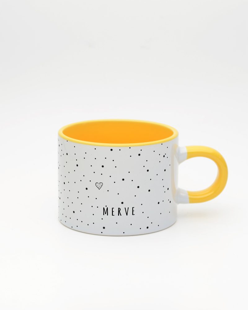 Sarı kulplu ve içi sarı Minimalist İsimli Sweet Fincan, ön yüz