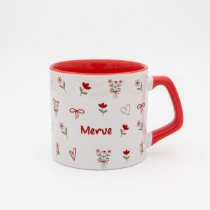 Pembe Çiçekli İsimli Moka Kupa