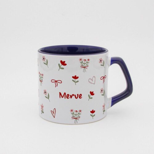 Pembe Çiçekli İsimli Moka Kupa - Görsel 3