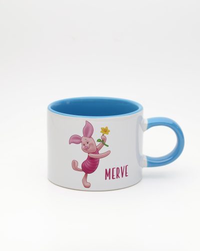 Mavi kulplu ve içi mavi Piglet İsimli Sweet Fincan, ön yüz