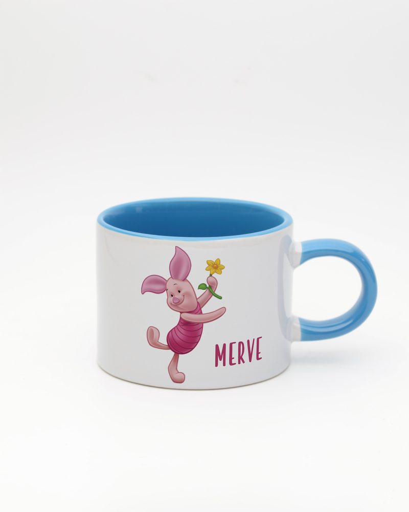 Mavi kulplu ve içi mavi Piglet İsimli Sweet Fincan, ön yüz