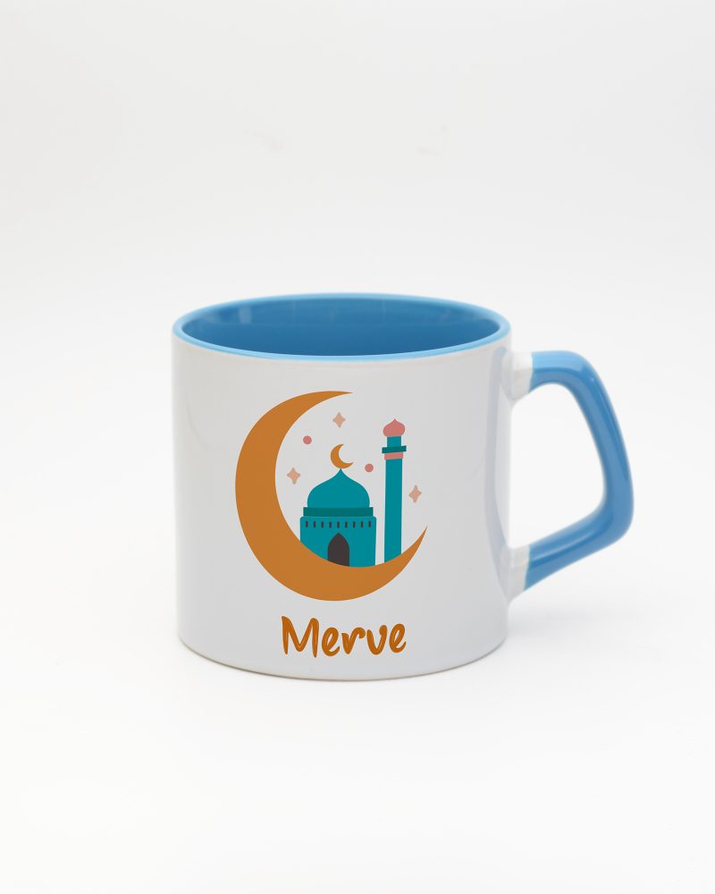 Mavi kulplu ve içi mavi Ramazan Modu Moka Kupa, ön yüz