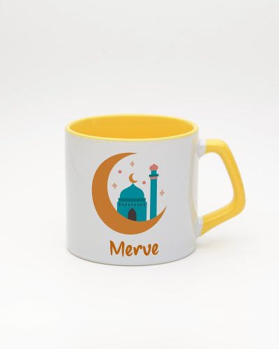 Sarı kulplu ve içi sarı Ramazan Modu Moka Kupa, ön yüz