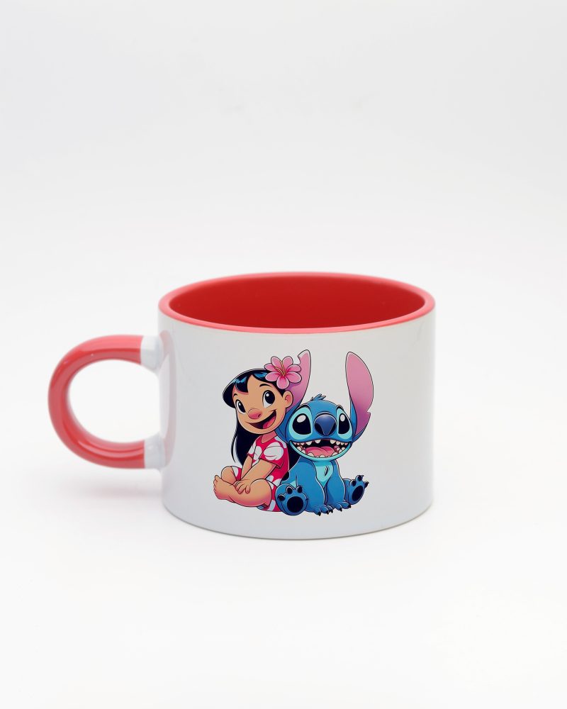 Kırmızı kulplu ve içi kırmızı Stitch İsimli Sweet Fincan v1, arka yüz