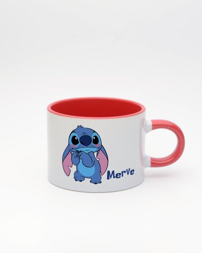 Kırmızı kulplu ve içi kırmızı Stitch İsimli Sweet Fincan v1, ön yüz