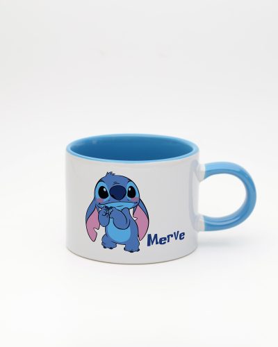 Mavi kulplu ve içi mavi Stitch İsimli Sweet Fincan v1, ön yüz