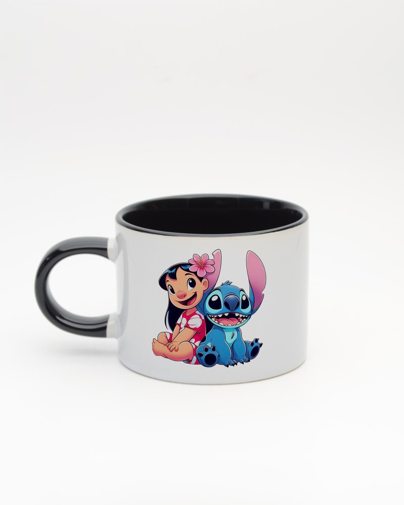Siyah kulplu ve içi siyah Stitch İsimli Sweet Fincan v1, arka yüz
