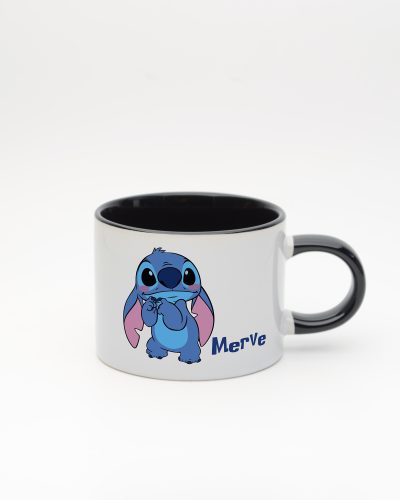 Siyah kulplu ve içi siyah Stitch İsimli Sweet Fincan v1, ön yüz