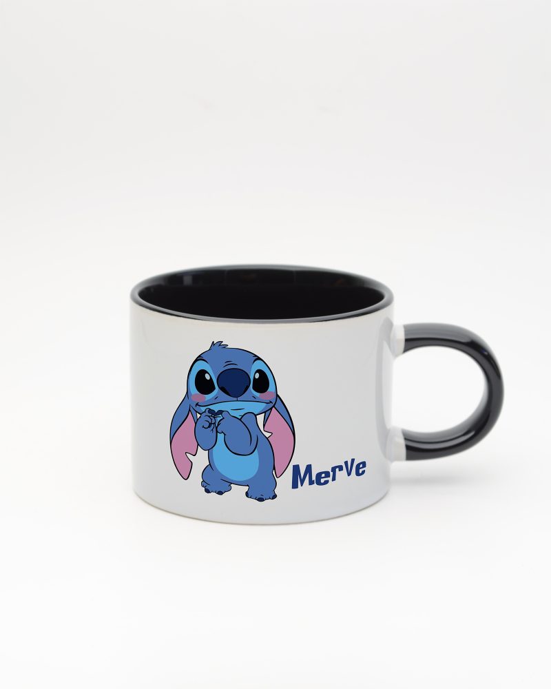 Siyah kulplu ve içi siyah Stitch İsimli Sweet Fincan v1, ön yüz